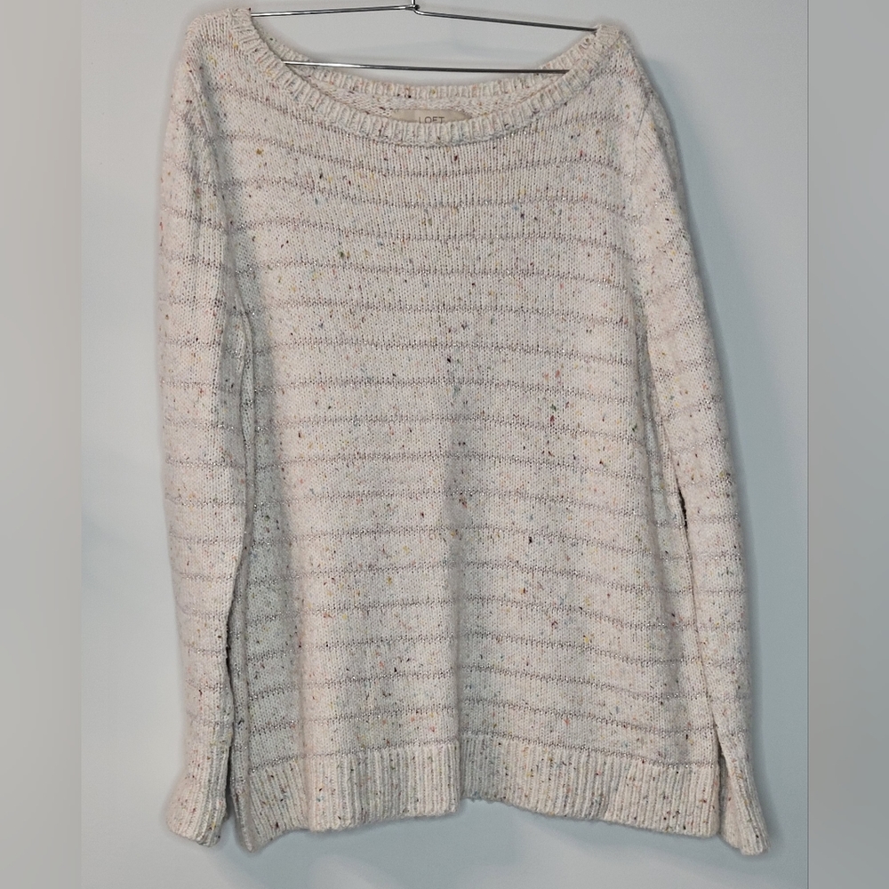 LOFT Metallic Rainbow Confetti Cable Knit Crew Neck Sweater Top Sz. L